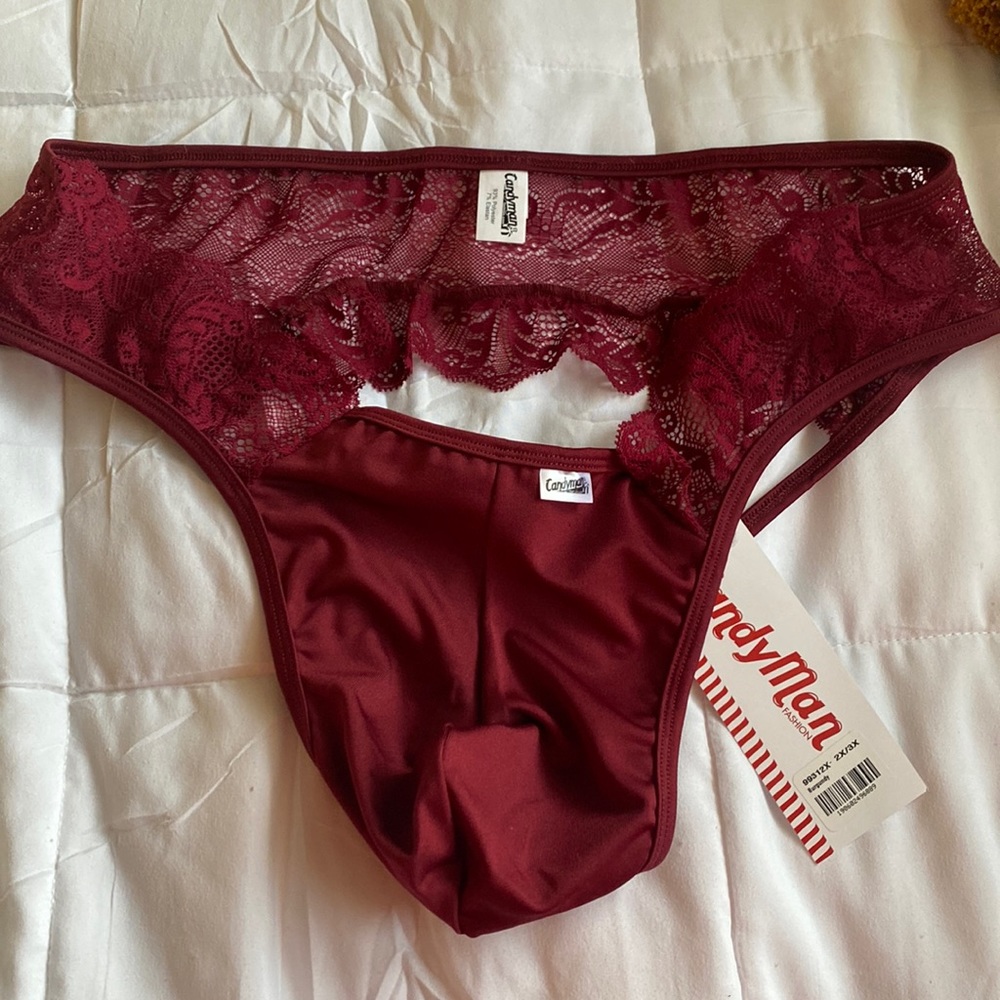 Burgundy Lace Jock Thong